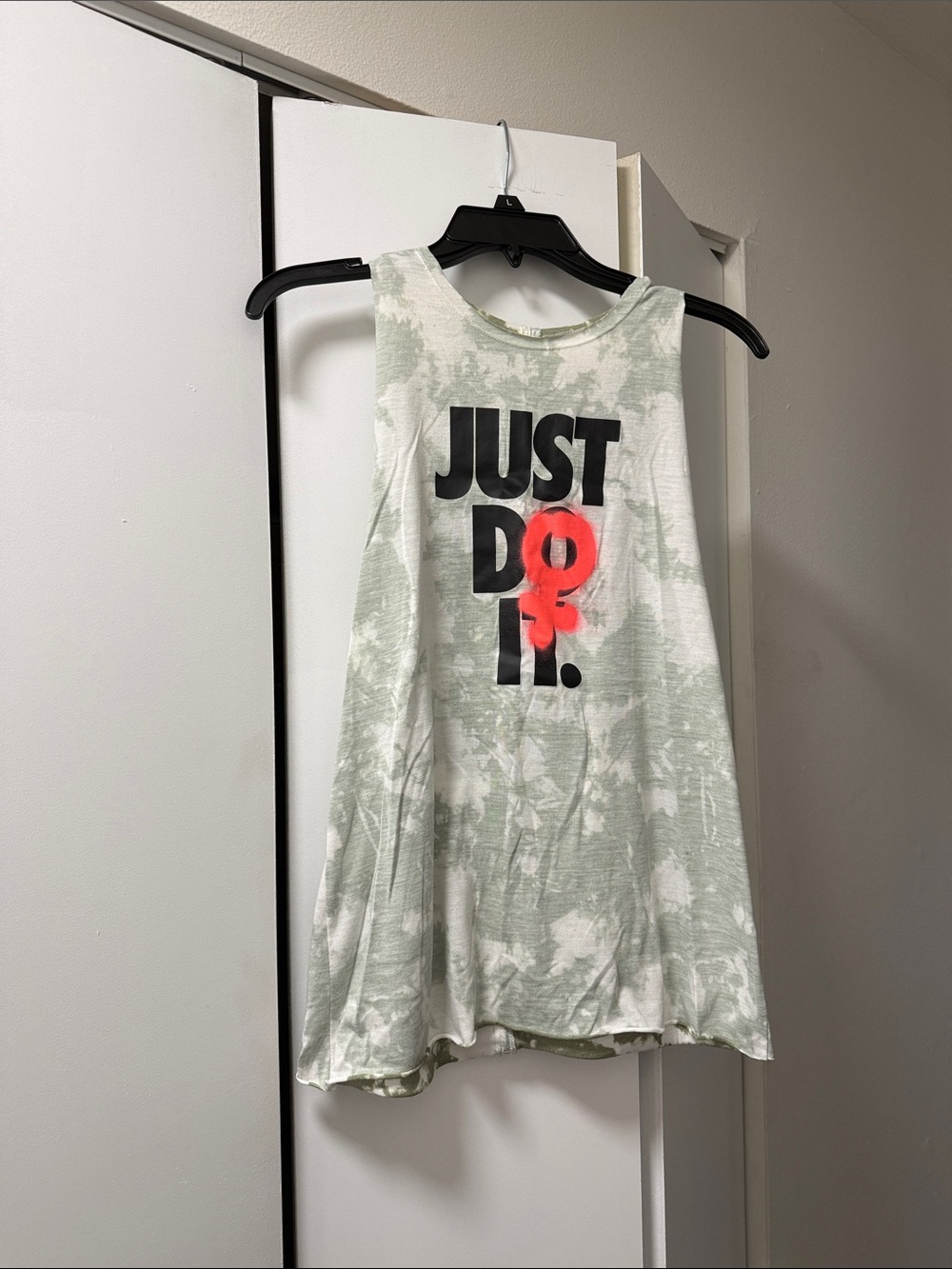Nike Women's Light Green Tie-Dye Tank Top with Black and Neon Pink Logo